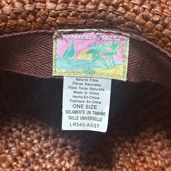 Tropical Trends brown woven natural straw wide brim floppy sun hat one size - Picture 8 of 8
